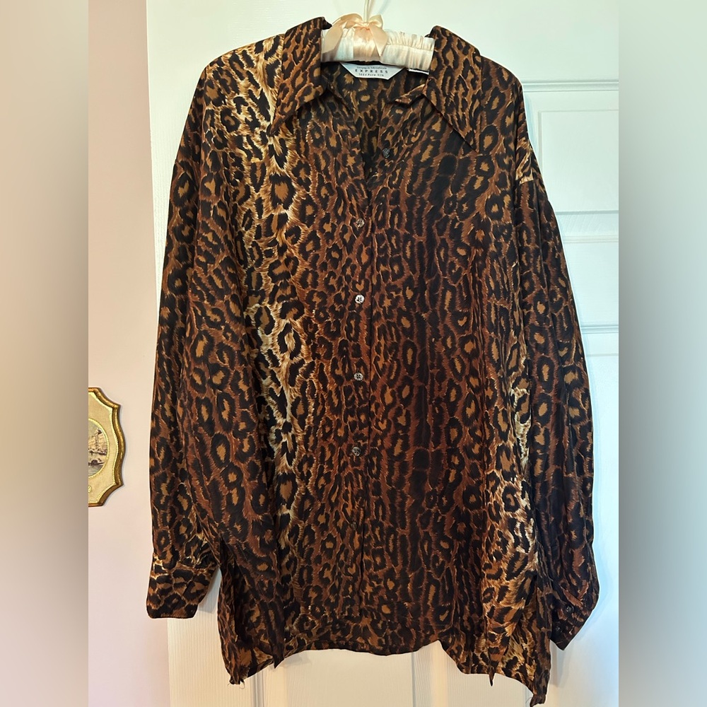 Express 100% Silk Blouse-Leopard Print